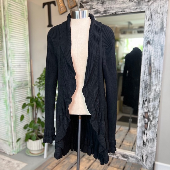 Heavyweight [Matilda Jane] Open Front Black Ruffly Cardigan Jax Sweater | Medium - Picture 12 of 13